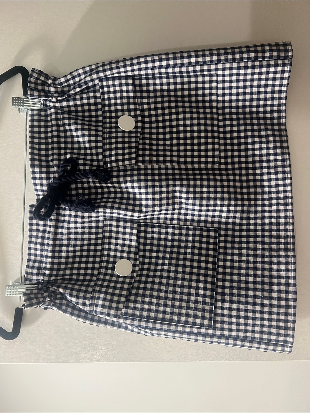Blue and White Gingham Drawstring Pocket Skirt